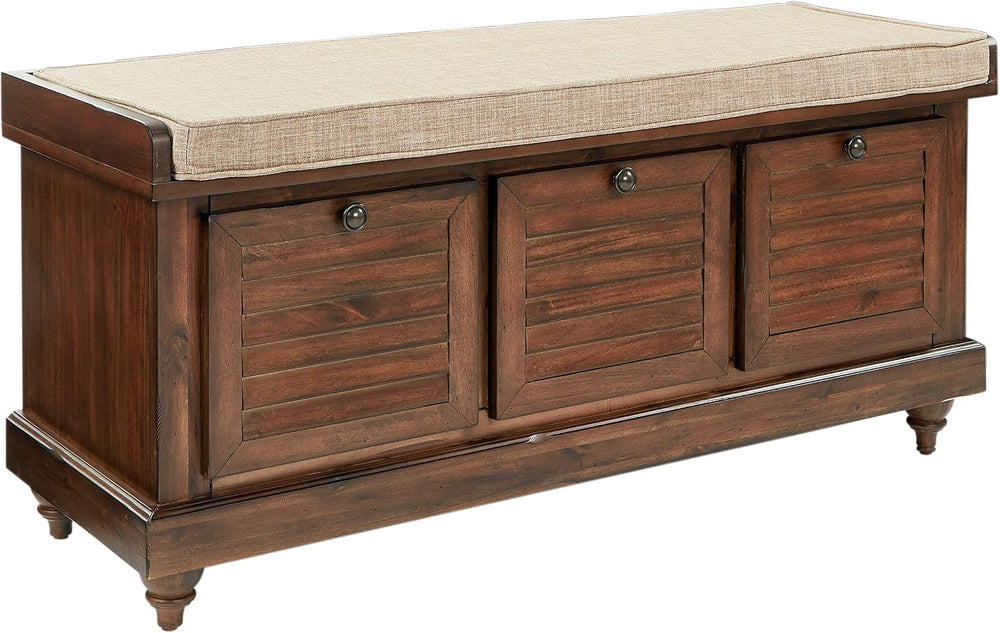 OSP Home Furnishings Dover Coastal Lift-Top Storage Bench with Shutter Face S...