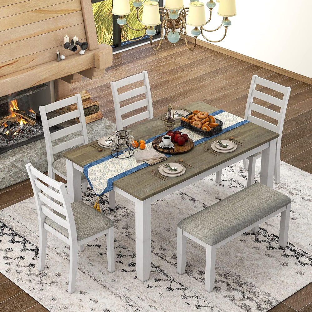 Harper & Bright Designs Rustic 6-Piece Dining Set with Table, 4 Upholster...