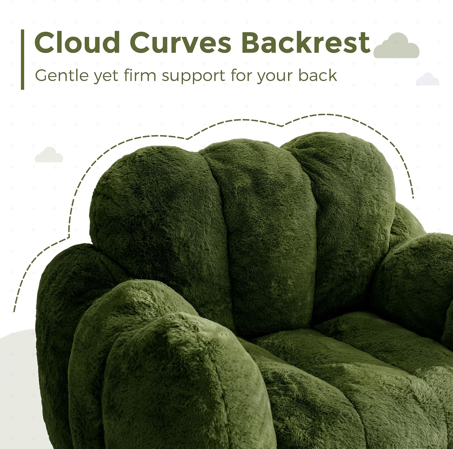 MAXYOYO Bean Bag Chair, Cloud Shaped Bean Bag Sofa for Adults, Soft Stuffed Lazy Floor Sofa with Supportive Filling, Comfy Single Couch for Living Room, Bedroom, Apartment, Green