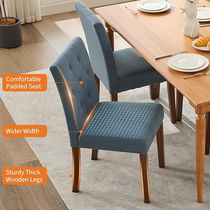 Upholstered Dining Chairs Set of 2, Modern Fabric Kitchen Side Chairs with St...