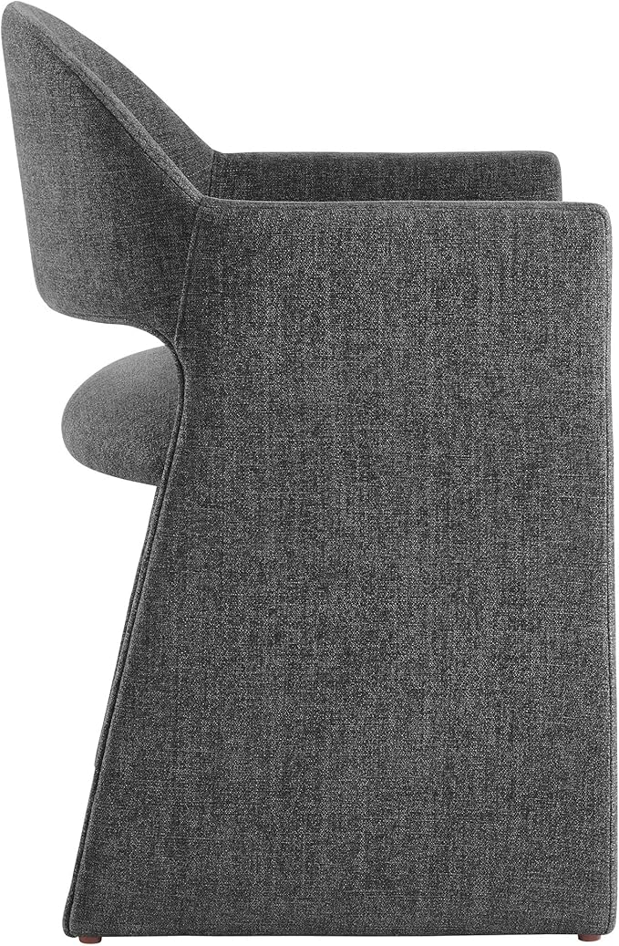 Modway Talia Upholstered Fabric Dining Armchair in Charcoal - Modern Curved Dining Chair with Open-Back - Living Room Barrel Lounge Chair - Single Upholstered Accent Chair with Arms
