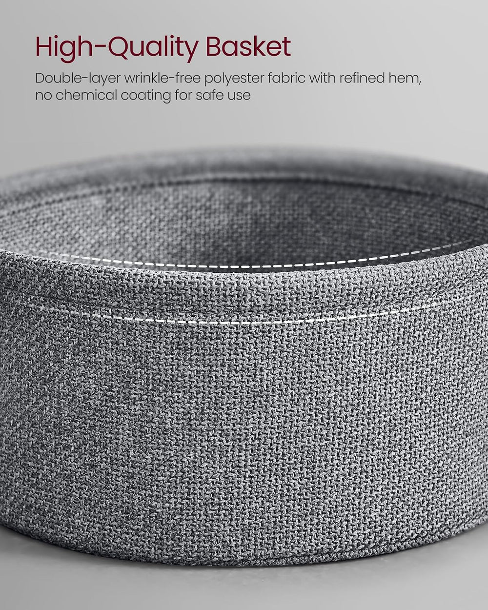 VASAGLE Round Coffee Table with Storage, Fabric Basket, Metal Frame