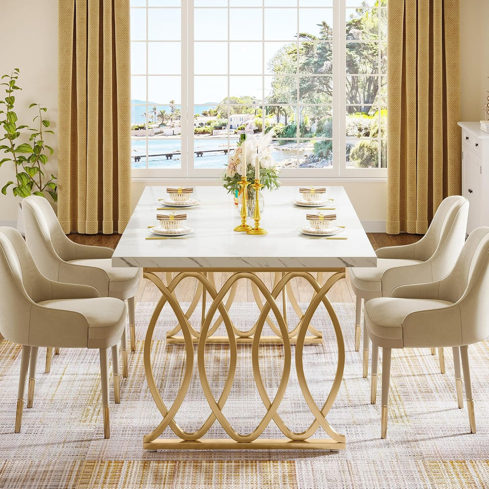 Tribesigns 63" Dining Table for 4 to 6, White and Gold Kitchen Table | M...