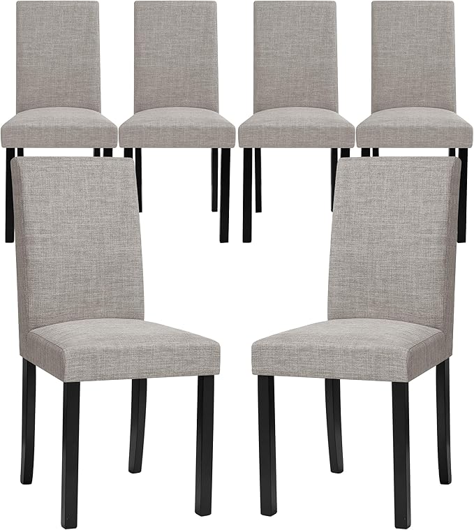CHUN YI Upholstered Dining Chairs Set of 6, Fabric Dining Room Chairs with Solid Wood Legs, Modern Parson Chairs for Kitchen, Restaurant, Hotel, Light Gray