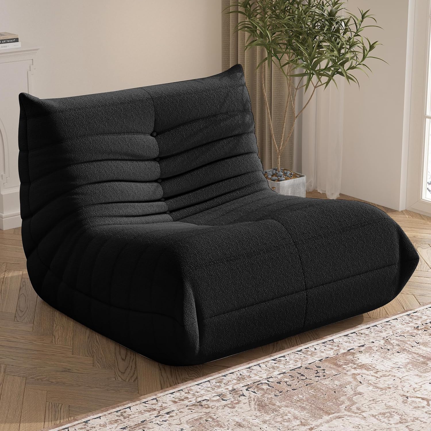 Bean Bag Chair, Memory Foam Bean Bag Sofa Large Bean Bag Chair for Adults, Bean Bag Chairs for Teens with High Density Comfortable Foam, Memory Foam Lazy Sofa for Living Room, Bedroom (Black)