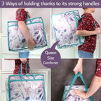 Clear Vinyl Zippered Storage Bags (3-Pack) 40L Sturdy Storage Bags for Sweaters, Blankets, Comforters, Bedding Sets and Much More! (Turquoise, 18x15x9)