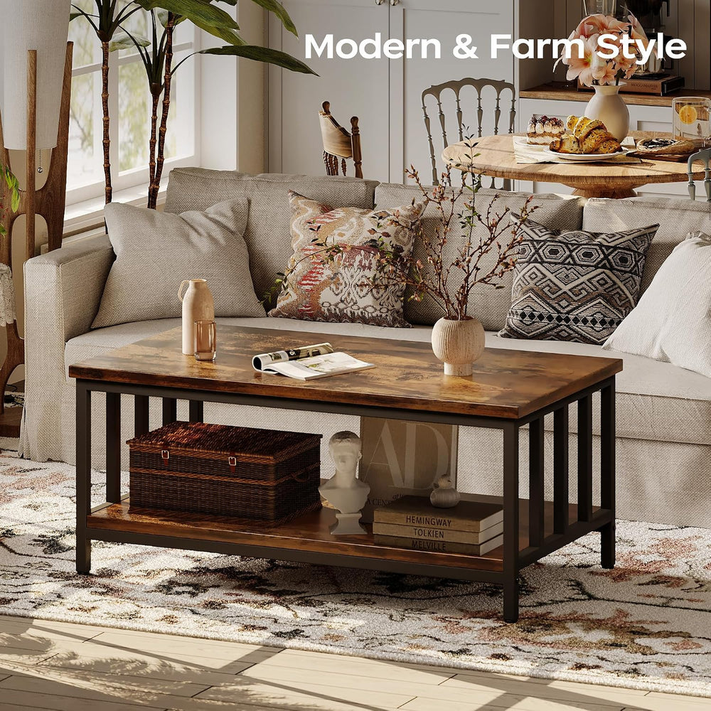Homeiju Coffee Table for Living Room, Farmhouse Living Room Table with Slatte...