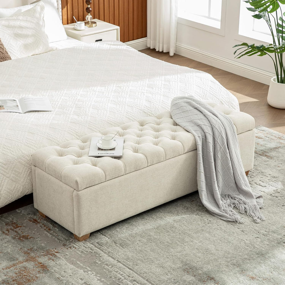 60.2" Storage Bench, End of Bed Storage Benches, Chenille Fabric Upholst...
