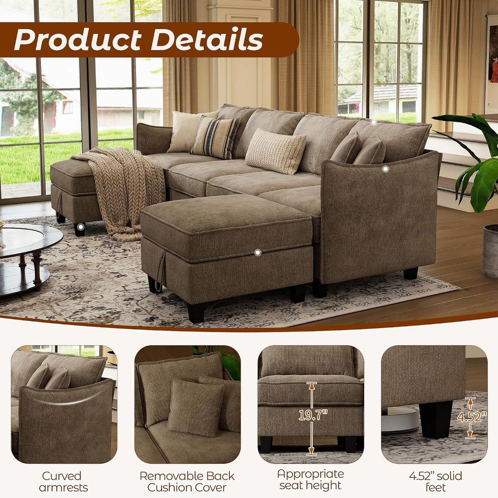 WorthFurni 112" Modular Sectional Sofa U Shape Couches with Storage Otto...