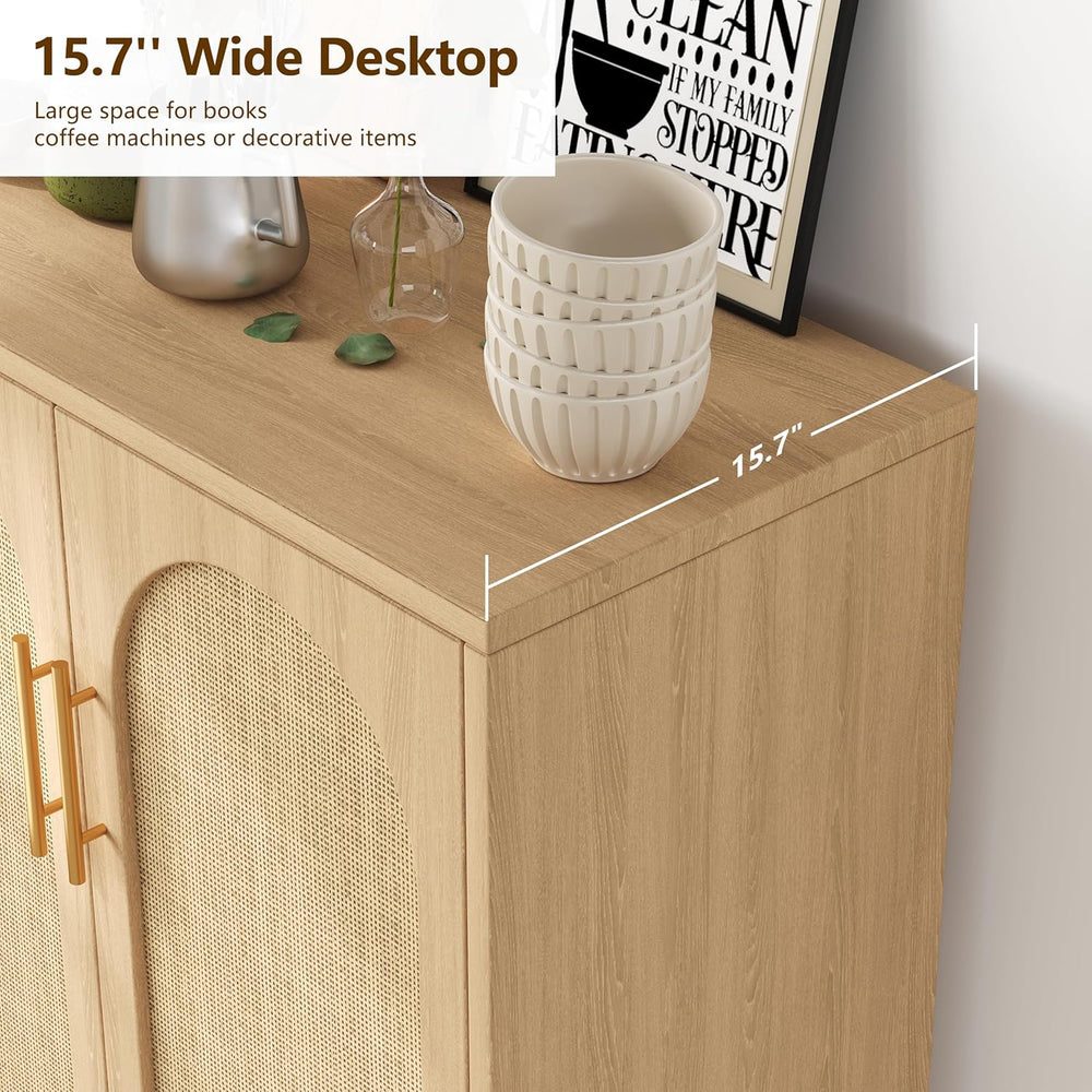 15.7"D Rattan Buffet Sideboard Cabinet with Storage, Modern Accent Cabin...