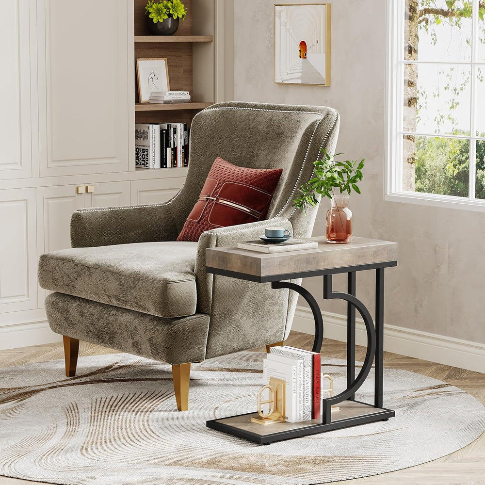 Tribesigns Narrow Side Table for Couch, C Shaped End Table with Metal Frame, ...