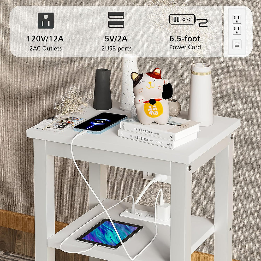 VECELO Modern Nightstands with Charging Station,Side End Table Night Stand wi...
