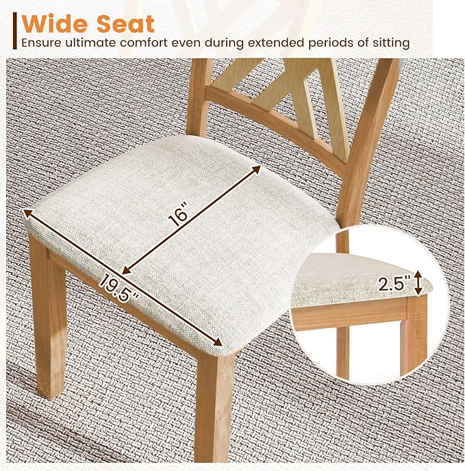 Giantex Wooden Dining Chairs Set of 4, Linen Fabric Upholstered Kitchen Chair w/Rubber Wood Frame, Wide Padded Seat, Curved Cross Back, Farmhouse Side Chairs for Dining Living Room Restaurant
