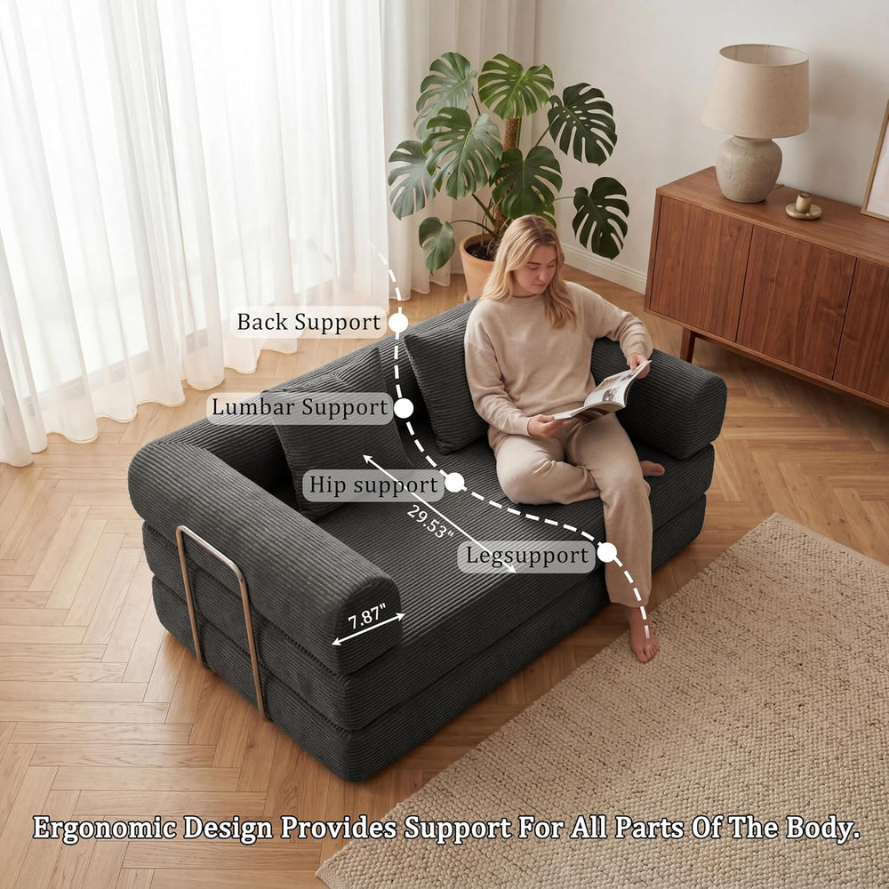 Futon Sofa Bed Modular Loveseat Sleeper Folding Pull Out Couch with Pillows, ...