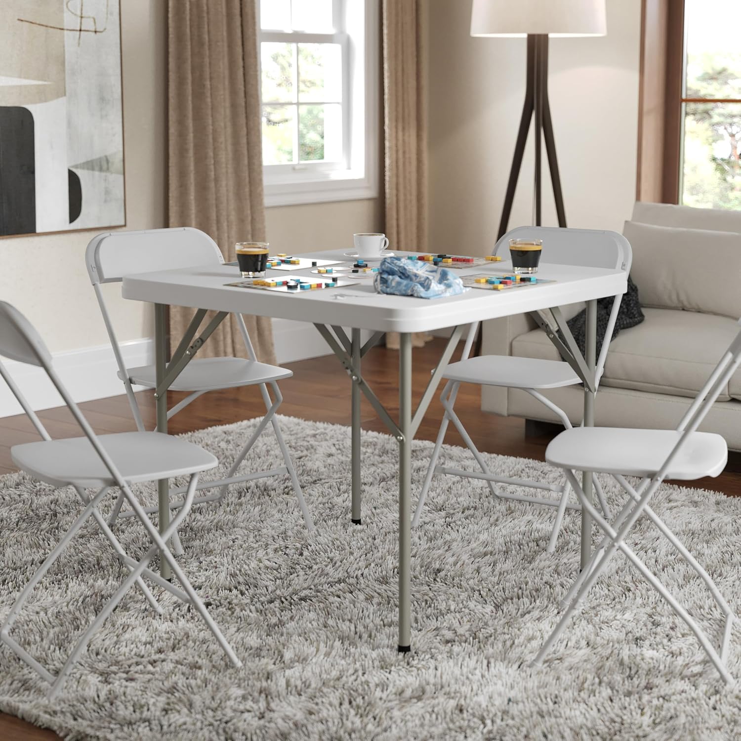 Flash Furniture Elon 2.85' Square All-Occasion Plastic Folding Event Table with Locking Legs, Folding Banquet Table for Indoor/Outdoor Events, White