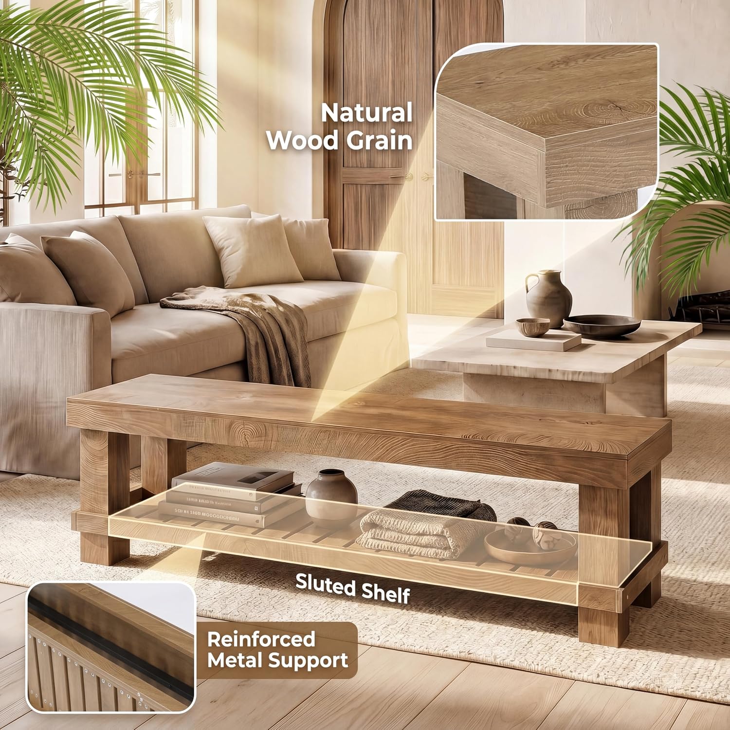 Tribesigns 63" Long Entryway Dining Bench with Slatted Shelf, Farmhouse Wooden Indoor Bench Seat with Storage for Dining Table, Hallway, Mudroom, Bedroom, Living Room