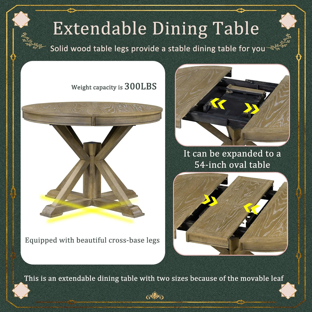 54'' Round Oval Dining Table Extendable Kitchen Table for 4-6, Modern...