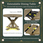 SogesPower 5-Piece Round Farmhouse Retro Dining Table Set for 4, Space-Saving Kitchen Table Set with Extendable Table and 4 Upholstered Chairs for Dining Room Living Room,Natural Wood