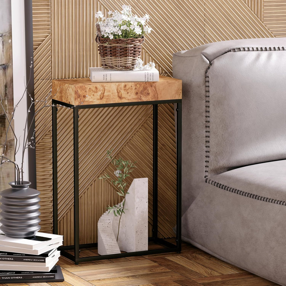 COZAYH Burl Finish Wood Top Tall End Table, Metal Frame Pedestal Display Stan...