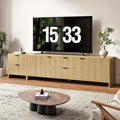 Fluted TV Stand for TVs up to 85",Modern TV Console with 4 Drawers,Wood Entertainment Center with Adjustable Shelves & Storage Cabinets for Living Room,Natural Oak