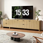 Fluted TV Stand for TVs up to 85",Modern TV Console with 4 Drawers,Wood Entertainment Center with Adjustable Shelves & Storage Cabinets for Living Room,Natural Oak