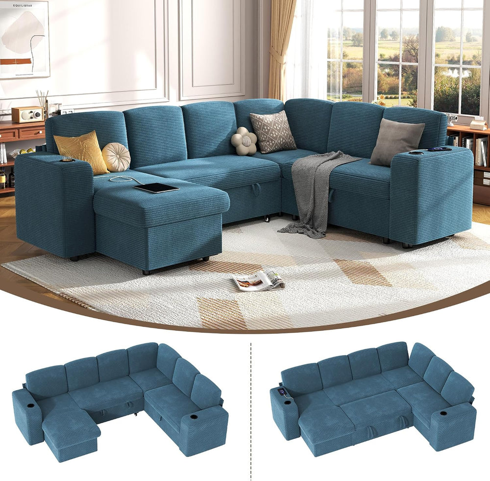 wanan Sectional Sleeper Sofa with Pull Out Couch Bed, 7 Seats Modular U Shape...