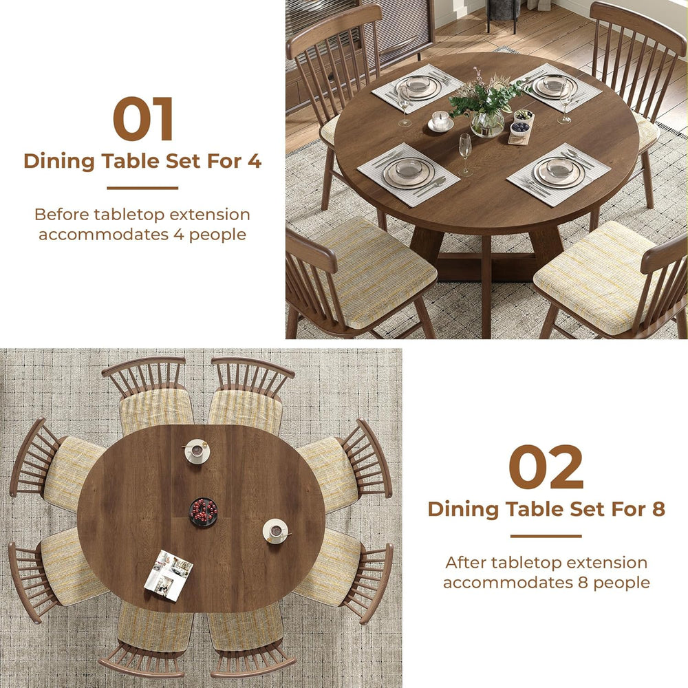 Extendable Round Dining Table for 4-8,Modern Kitchen Oval Dining Table with R...