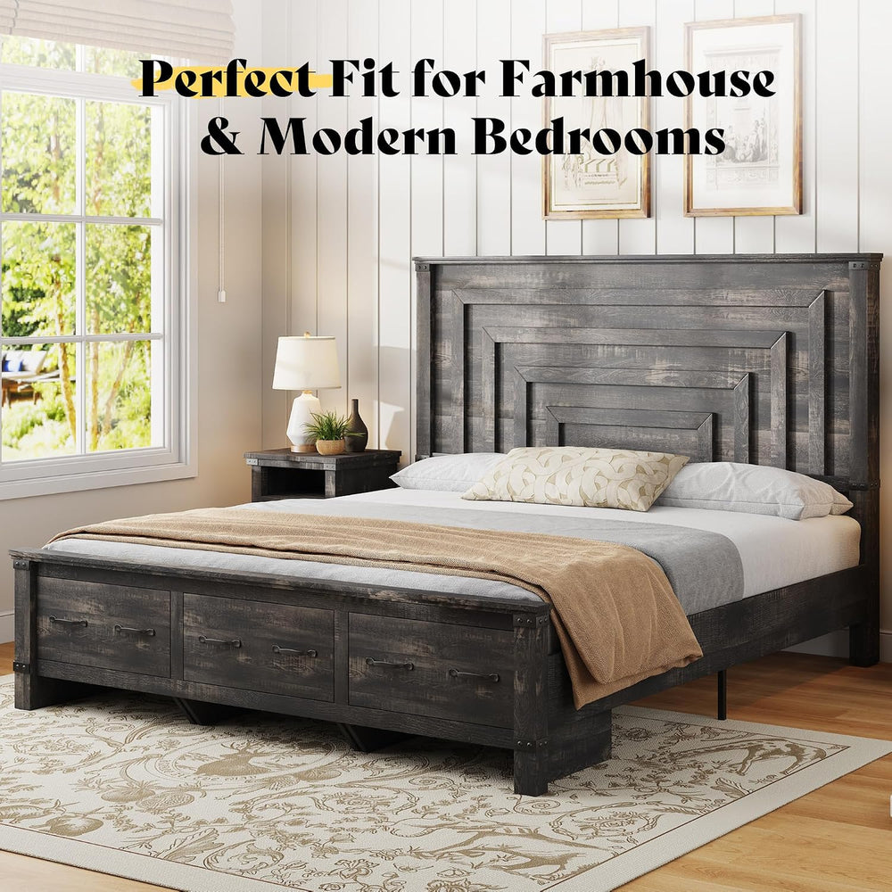 AMERLIFE 5 Pieces Farmhouse Bedroom Set, Includes Rustic King Bed Frame with ...