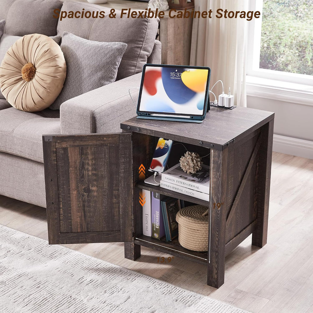 OKD Farmhouse Nightstand Set of 2, 18 Inch Rustic End Table with Charging Sta...