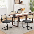 Zesthouse Natural Rattan Dining Chairs Set of 4, Mid Century Modern Dining Chairs with Solid Wood Back & Black Matte Base for Kitchen, Breuer Design Inspired, Upholstered Linen Fabric, Dark Grey