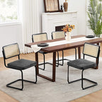 Zesthouse Rattan Dining Chairs Set of 6, Mid Century Modern Dining Room Chairs with Natural Cane Mesh & Black Matte Base, Dark Grey Cesca Chair, Linen Fabric Kitchen Chair with Solid Wood Frame Back
