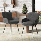 VKNOW Modern Dining Chairs Set of 4, Upholstered Dining Room Chair with Armrest, Kitchen Chairs with Curved Ergonomics Backrest for Living Room, Dining Room, Kitchen, Dark Grey