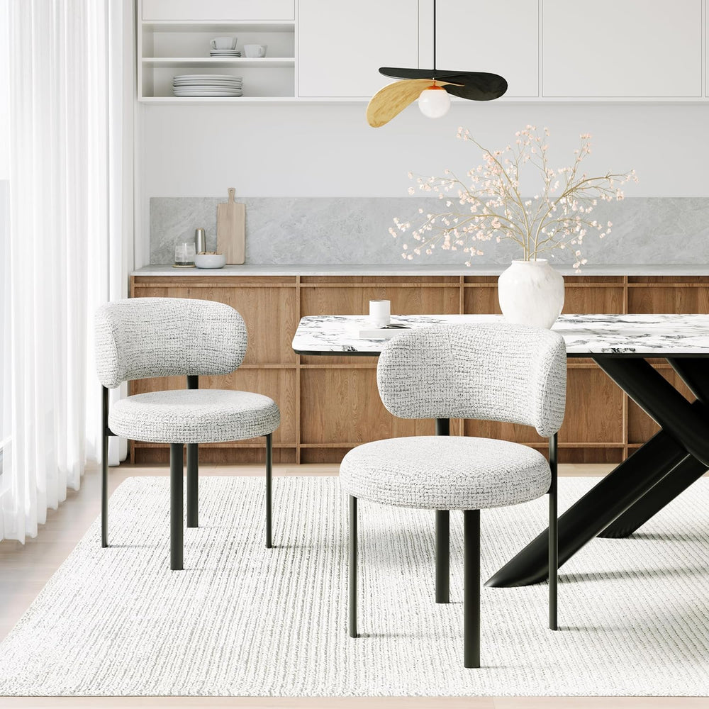 Dining Chairs Set of 4, Fabric Dining Chairs Metal Legs, Off-White | Breathab...