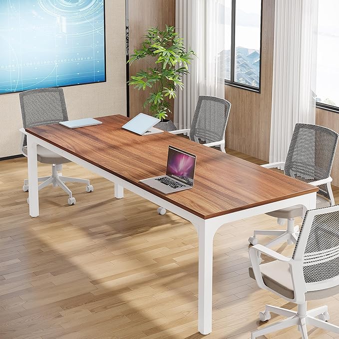 Tribesigns 6.5FT Conference Table, 78.7 Inche Rectangle Meeting Seminar Table, Large Business Tables for 6-8 People (Only Table) (Walnut+White)