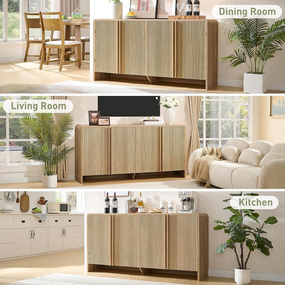 AMERLIFE 63" Fluted Sideboard Buffet Cabinet with Storage, Modern Creden...