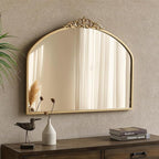 1 Set Vintage Mirror 36x29 Gold Antique Baroque Arched Ornate Traditional Brass Mirror and 8.5x12 Vintage Vanity Makeup Desk Table Mirror for Bathroom Entryway Living Room Hallway Fireplace