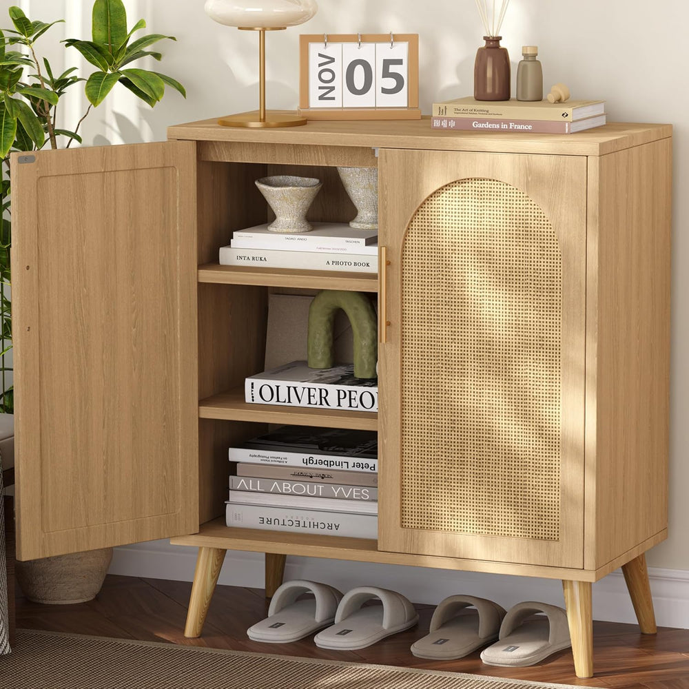 15.7"D Rattan Buffet Sideboard Cabinet with Storage, Modern Accent Cabin...
