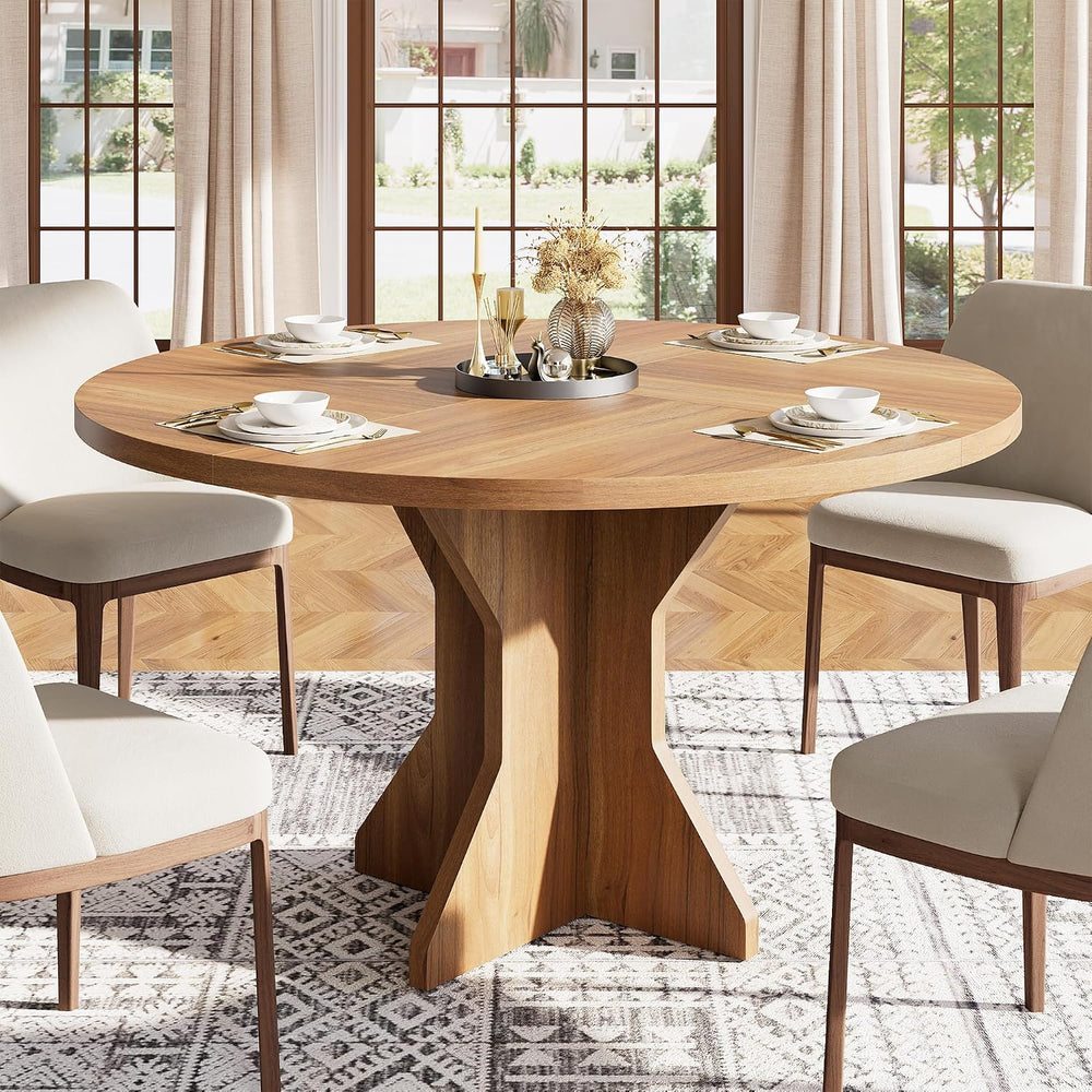 Garvee Round Dining Table for 4-6 People - 47" Circle Kitchen Dinner Tab...