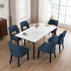VKNOW Wooden Dining Chairs Set of 6, Modern Fabric Upholstered Dining Room Chair Kitchen Chairs, Farmhouse Dinner Chair for Kitchen Dining Room, Blue-Black Legs
