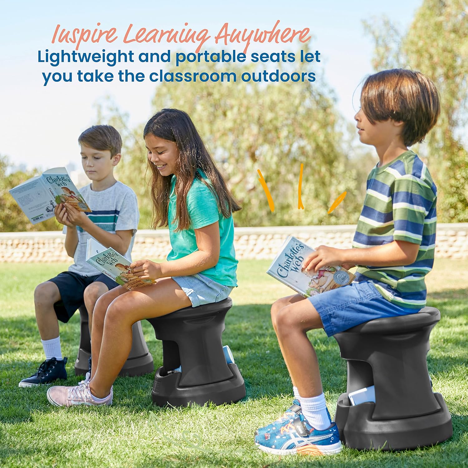 ECR4Kids Active Storage Wobble Stool, 15in Seat Height, Children's Furniture, Black