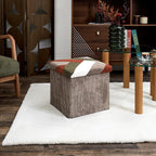 Home Deco Factory, HD0550 Multifunctional Ribbed Foldable Patchwork Pouf Chest Storage and Comfortable Seating Elegant Design Beige Grey Red Green 38 x 38 cm