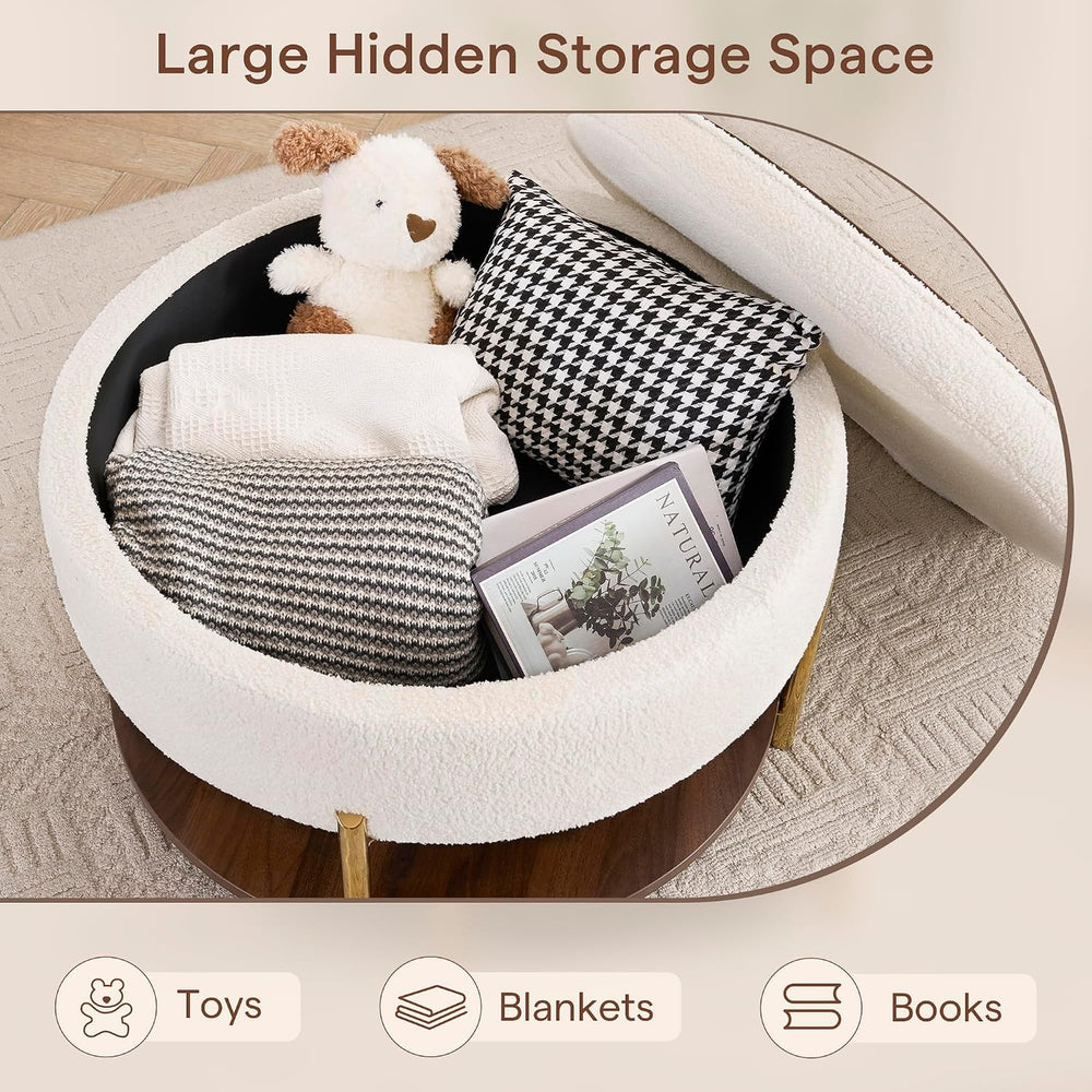 28.5 Inch Round Coffee Table Ottoman with Storgae, Modern Large Upholstered C...