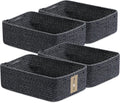 Large Shallow Organizing Baskets 15x11x5.1 Inches - Rope Woven Storage Bins for Bathroom, Shelves, Cube Closet, Mixed Black 4 Packs