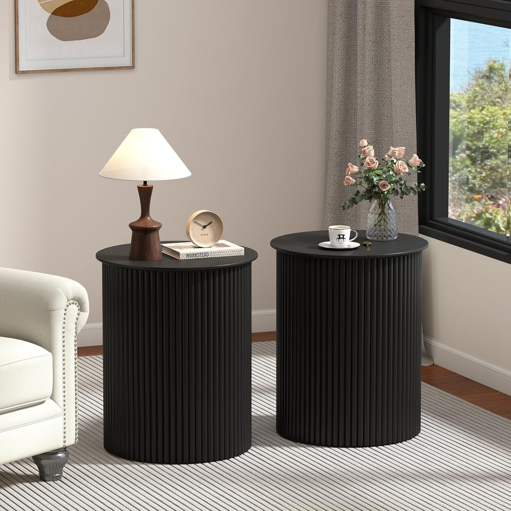 AVZEAR Small Round Side Table Fluted Night Stand Set of 2, 17.7" Mid Cen...