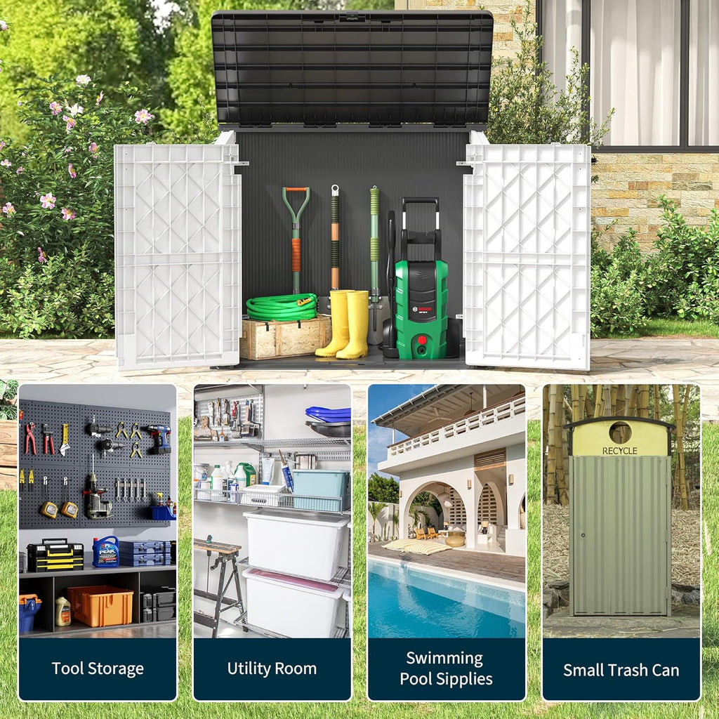 Horizontal Storage Shed, Outdoor Resin Storage Shed 36 Cu. Ft. Garden Extra Large Capacity Weather Resistant Storage Box, Lockable Waterproof Shed for Garden Tools