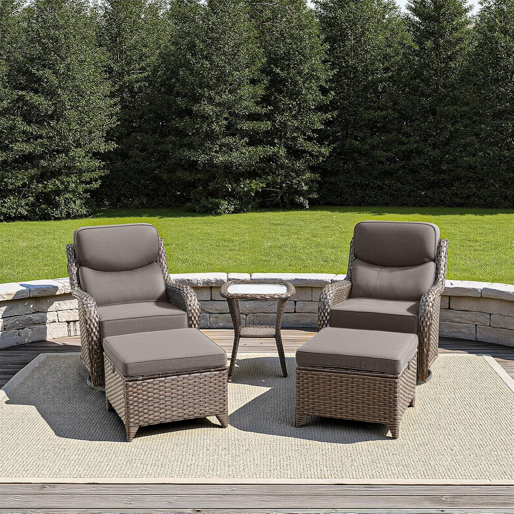 Patio Wicker Ottomans Set of 2, All Weather Outdoor Rattan Ottoman Seat, 2 Pi...