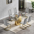 Goujxcy Dining Chairs Set of 6, Modern High Back Kitchen Chairs with Metal Legs and Faux Leather Padded Seat Upholstered Dining Chairs for Dining & Kitchen,Living Room (Light Gray&Gold, Set of 6)