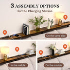 GRLEAF 70" Sofa Table with Built-in Power Strip (4 AC Outlets & 4 USB Ports) – 4.9ft Power Cord, Metal Frame, Easy Assembly, Long Couch Table Behind Sofa, Living Room and Home Office | Rustic Brown