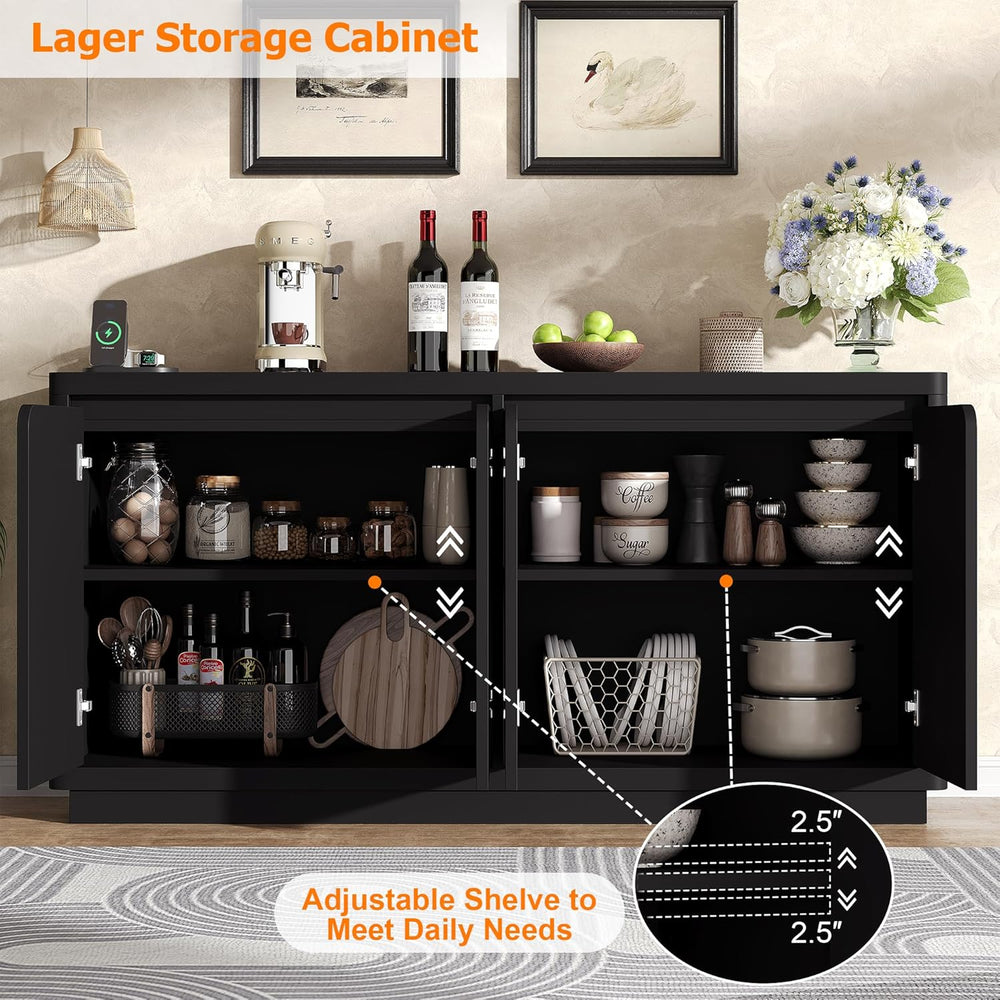 knoworld 63" Buffet Cabinet with Storage & Power Outlet, Wood Sidebo...