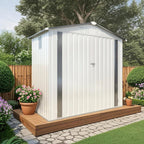 Metal Storage Shed, 6X3.6 FT Lockable Outdoor Tool Shed with Air Vent and Clear Windows, Galvanized Steel Garden Shed for Backyard, Patio, Garden, Bike Storage or Outdoor Use, White